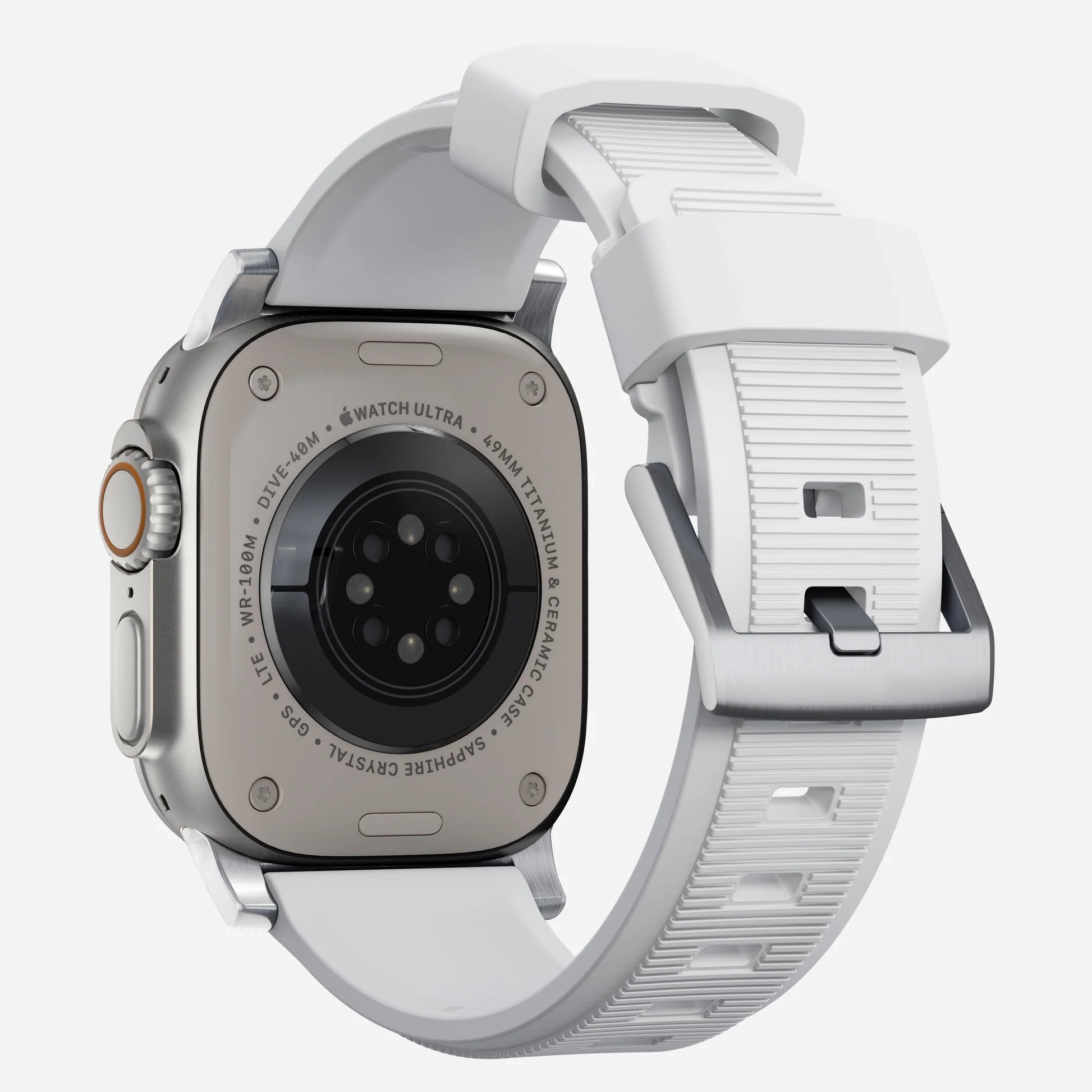 New white silicone with titanium metal connectors, pin and buckle watch strap with compression grooves designed for apple watch series 10 45mm/ 46mm and ultra 2