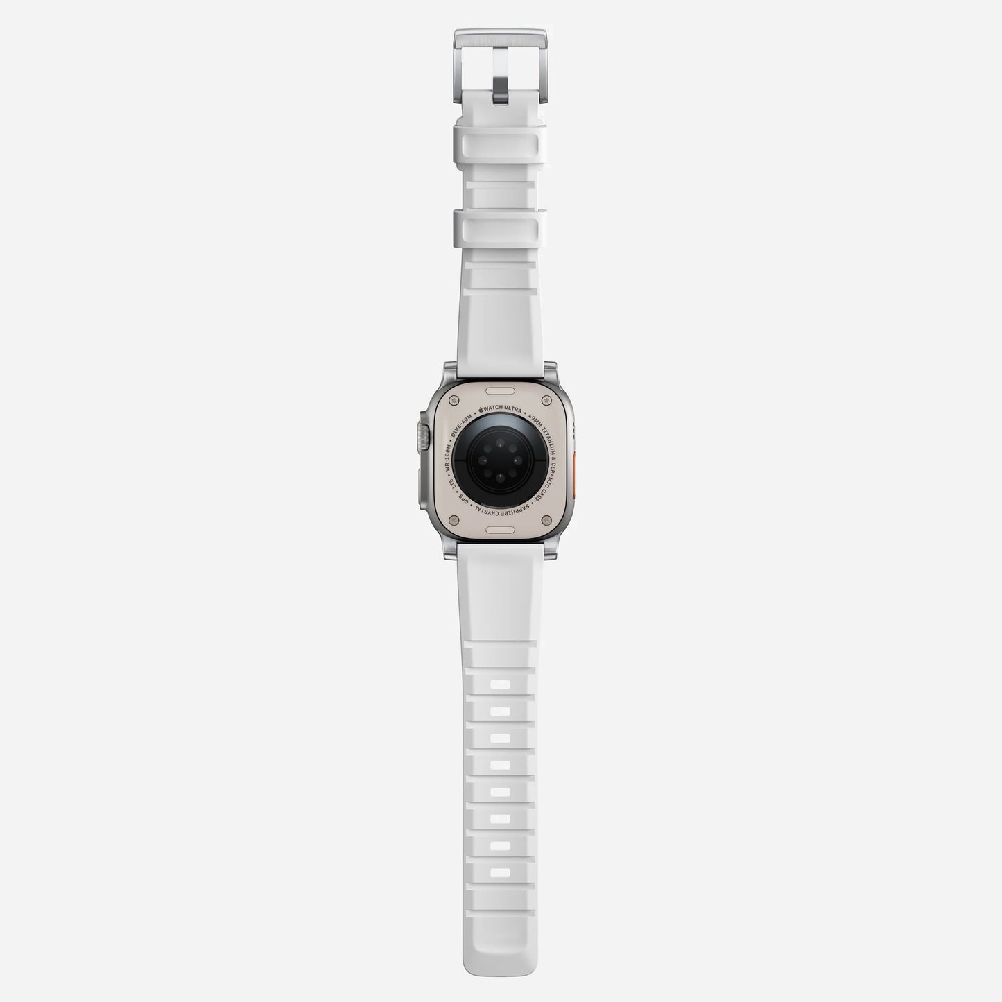 New white silicone with titanium metal connectors, pin and buckle watch strap with compression grooves designed for apple watch series 10 45mm/ 46mm and ultra 2