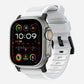 New white silicone with black metal connectors, pin and buckle watch strap with compression grooves designed for apple watch series 10 45mm/ 46mm and ultra 2