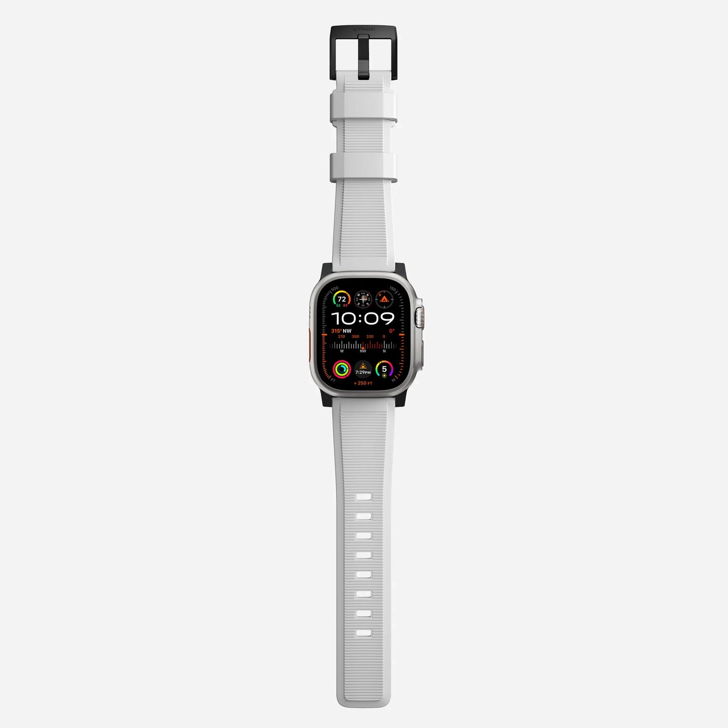 New white silicone with black metal connectors, pin and buckle watch strap with compression grooves designed for apple watch series 10 45mm/ 46mm and ultra 2