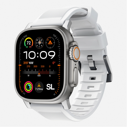 New white silicone with titanium metal connectors, pin and buckle watch strap with compression grooves designed for apple watch series 10 45mm/ 46mm and ultra 2