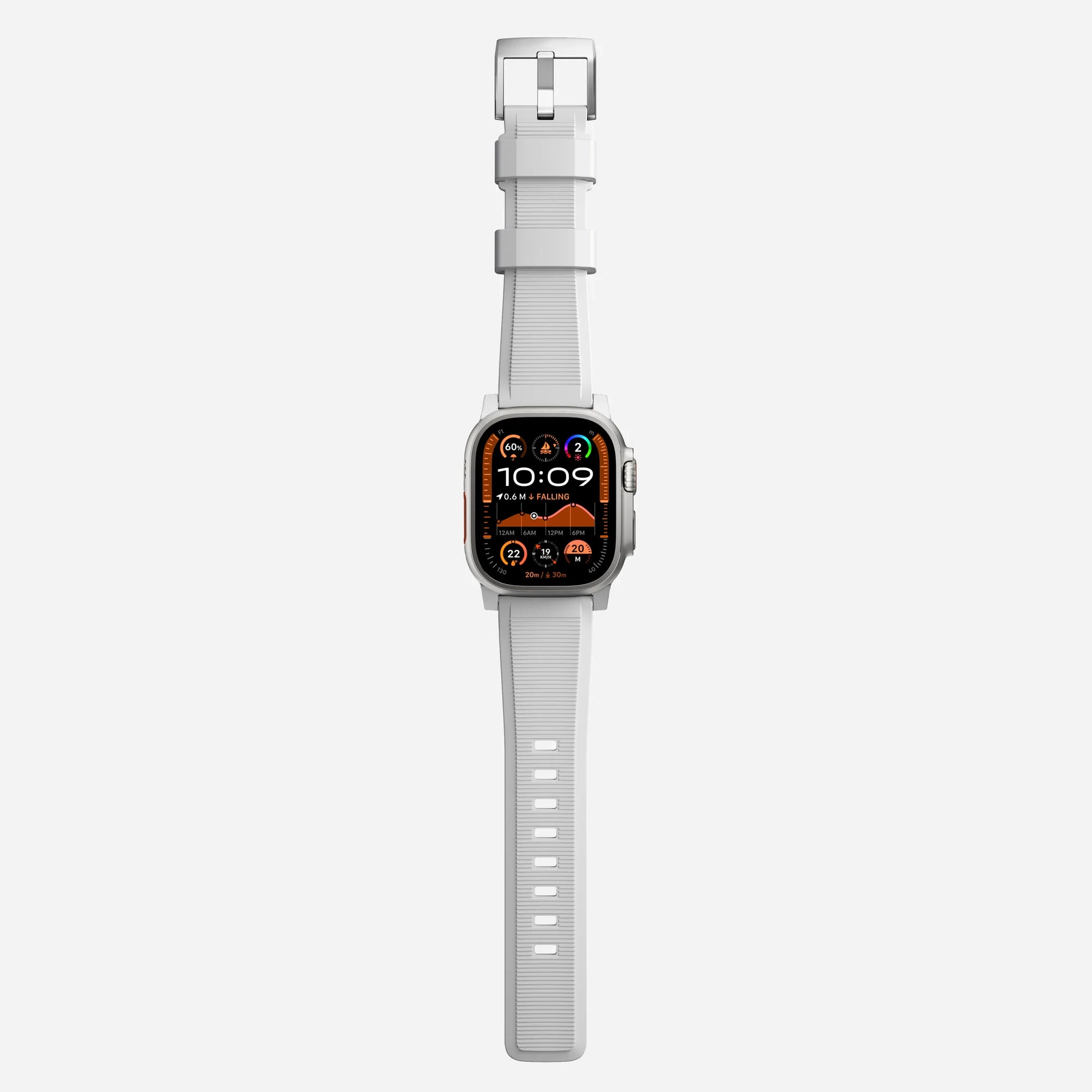 New white silicone with titanium metal connectors, pin and buckle watch strap with compression grooves designed for apple watch series 10 45mm/ 46mm and ultra 2