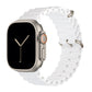 A white colour watch strap band made from silicone  with two metal buckles on an Apple watch series 10 42mm/ 45mm/ 46mm and ultra 2 designed for the ocean and active sports
