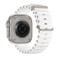 A white colour watch strap band made from silicone  with two metal buckles on an Apple watch series 10 42mm/ 45mm/ 46mm and ultra 2 designed for the ocean and active sports