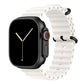 A white colour watch strap band made from silicone  with two metal buckles on an Apple watch series 11 42mm/ 45mm/ 46mm and ultra 3 designed for the ocean and active sports