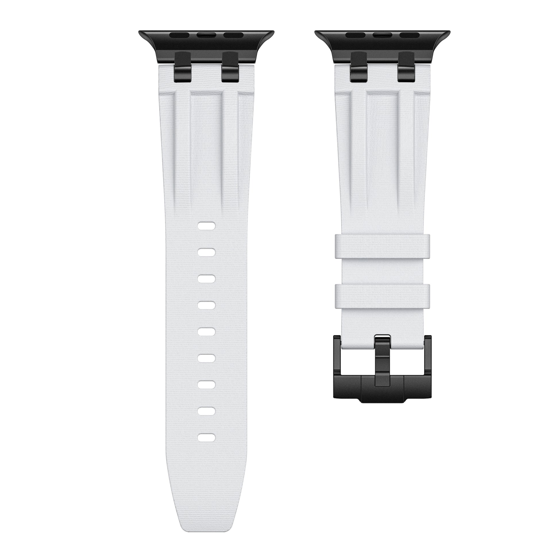white colour apple watch strap made with FKM rubber premium with micro checkered texture for apple watch series 11 45m 46mm and ultra 1 - 3