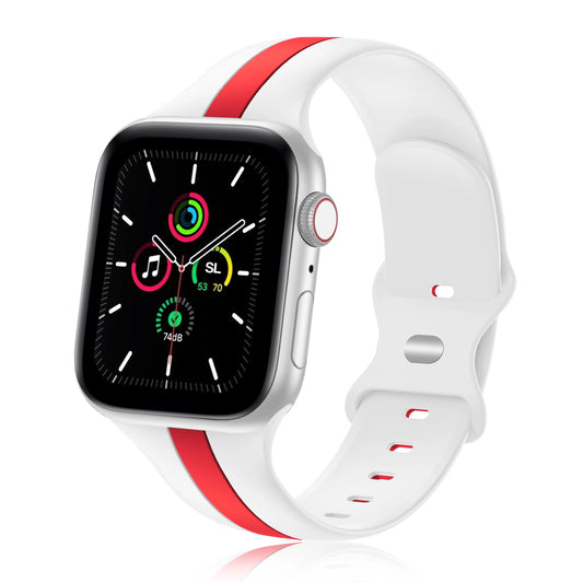 A white and Red two colour silicon sport strap for apple watch series 9 41mm