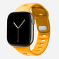 A yellow colour premium silicone watch strap developed for apple watch series 11 size 42mm 46mm and apple watch ultra 3, designed for active sports activities