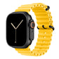 A yellow colour watch strap band made from silicone  with two metal buckles on an Apple watch series 11 42mm/ 45mm/ 46mm and ultra 3 designed for the ocean and active sports