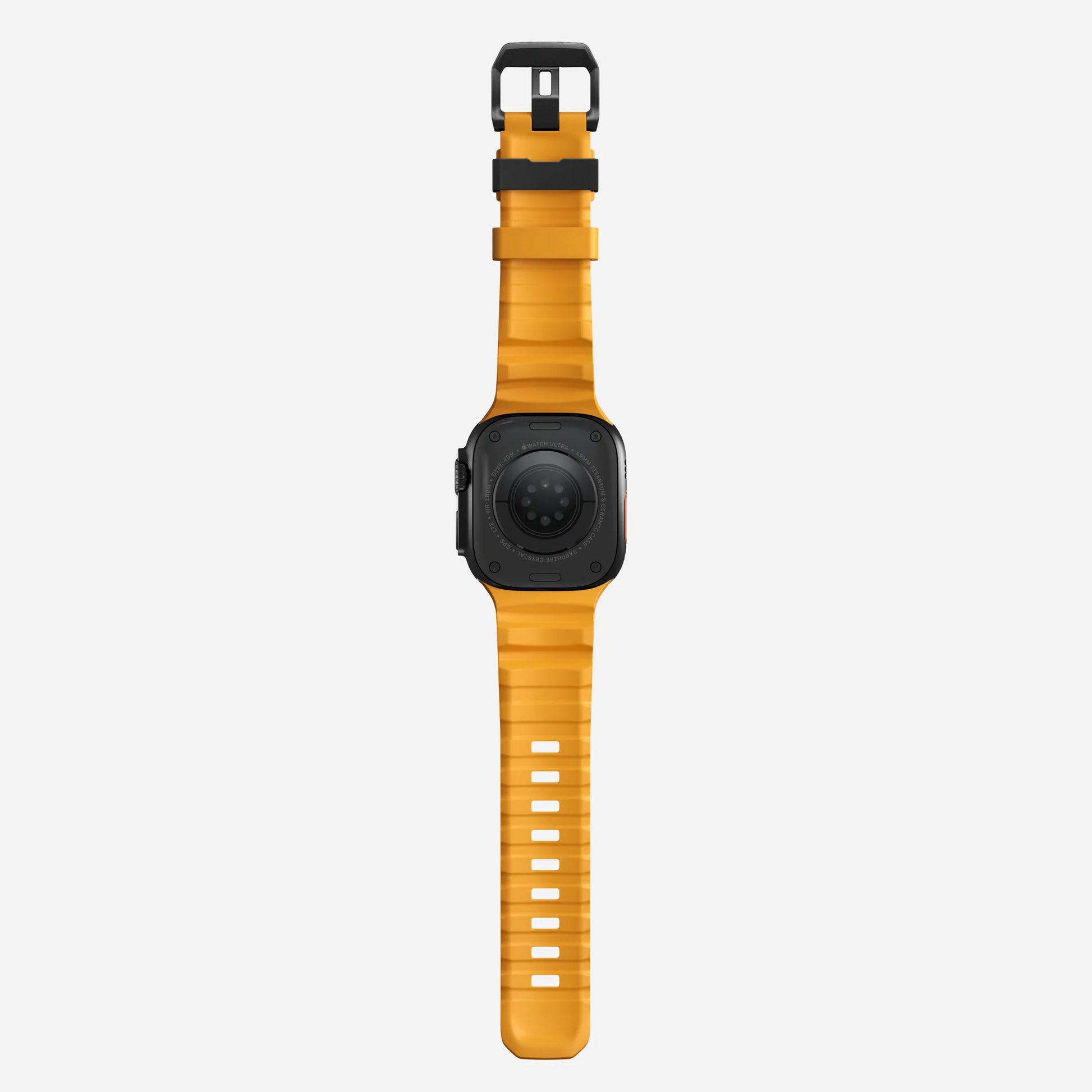 Yellow colour premium silicone extra thick watch strap band designed for adventurers and mountain hiking for Apple watch series 11 size 46mm and Ultra 3 49mm