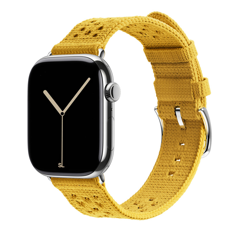 yellow knitted tricot nylon yarn fabric watch strap for apple watch series 11 42mm , 45mm, 46mm and ultra series