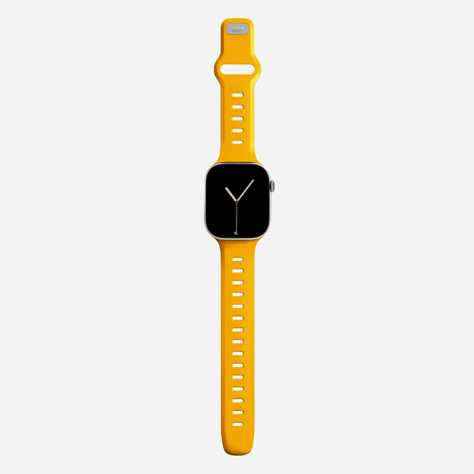 A yellow colour premium silicone watch strap developed for apple watch series 11 size 42mm 46mm and apple watch ultra 3, designed for active sports activities