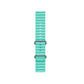 A teal colour silicon watch strap with two metal buckles on an apple watch ultra designed for the ocean