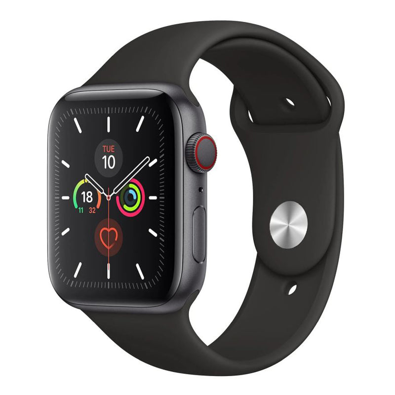 A black colour silicon sport band on an apple watch series 45mm