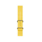 A yellow silicon watch strap on an apple watch ultra designed for the ocean