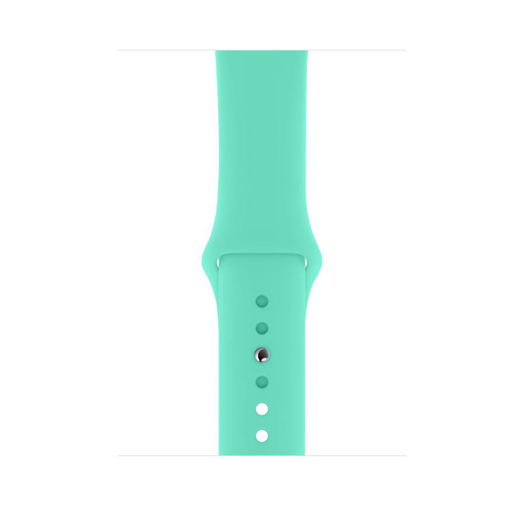 A Mint colour silicon sport band on an apple watch series 7 40mm