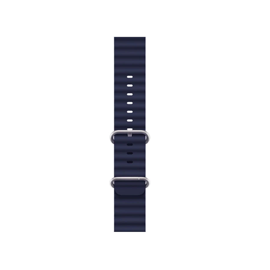 A navy colour silicon watch strap on an apple watch ultra designed for the ocean