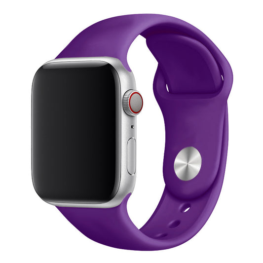 A purple colour watch band on an apple watch made from silicon material