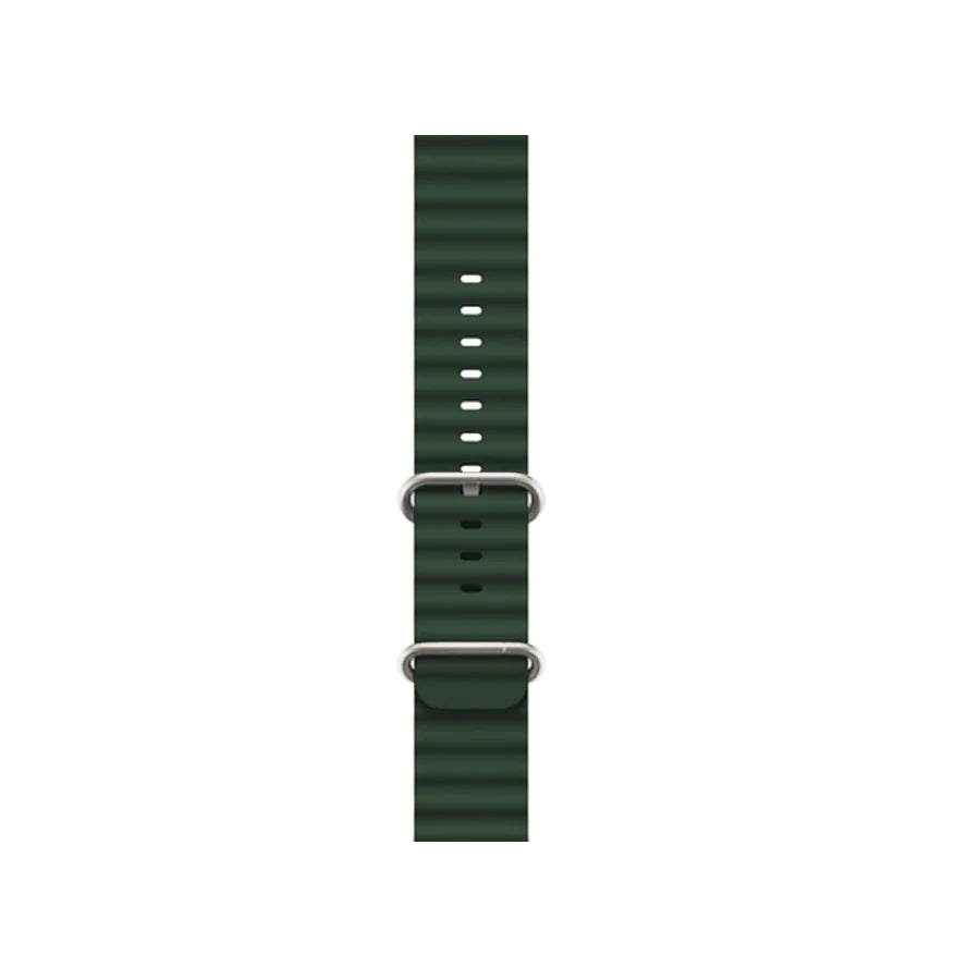 A green colour silicon watch strap on an apple watch ultra designed for the ocean