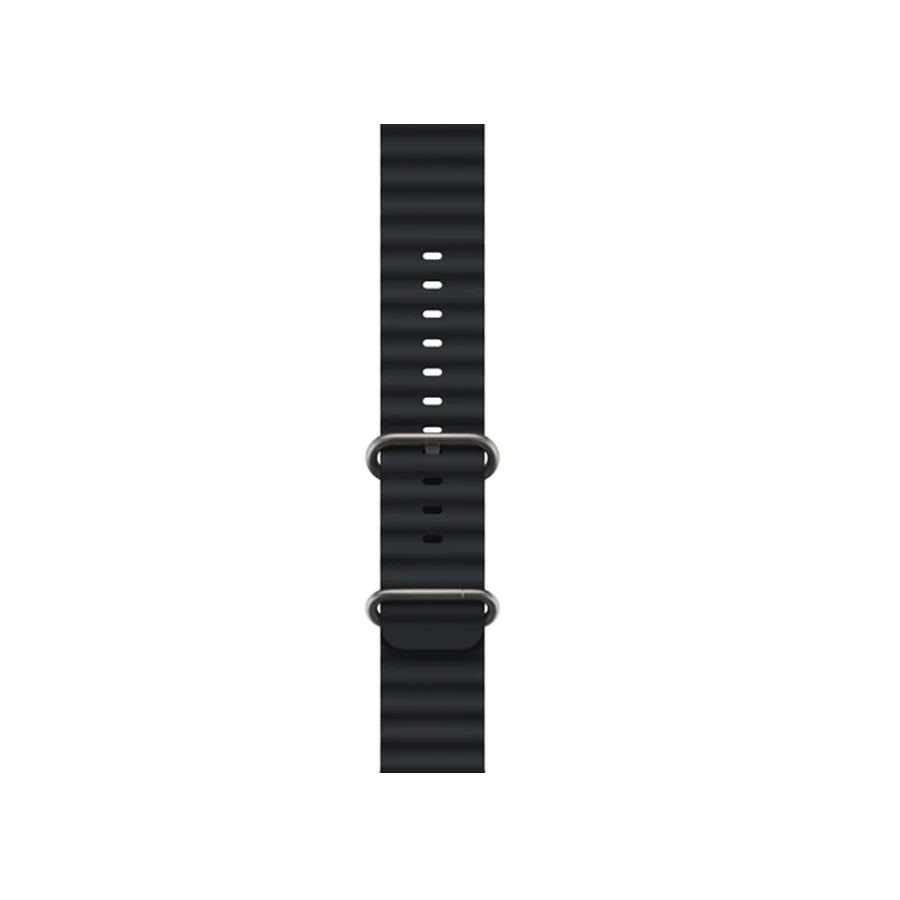 A black colour silicon watch strap on an apple watch ultra designed for the ocean