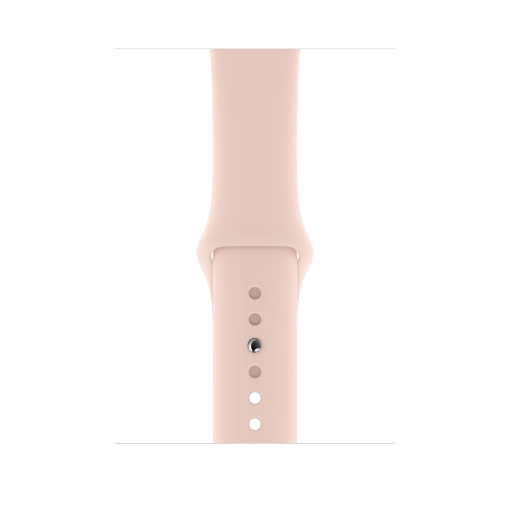 A pink sand colour silicon watch strap on an apple watch series 8