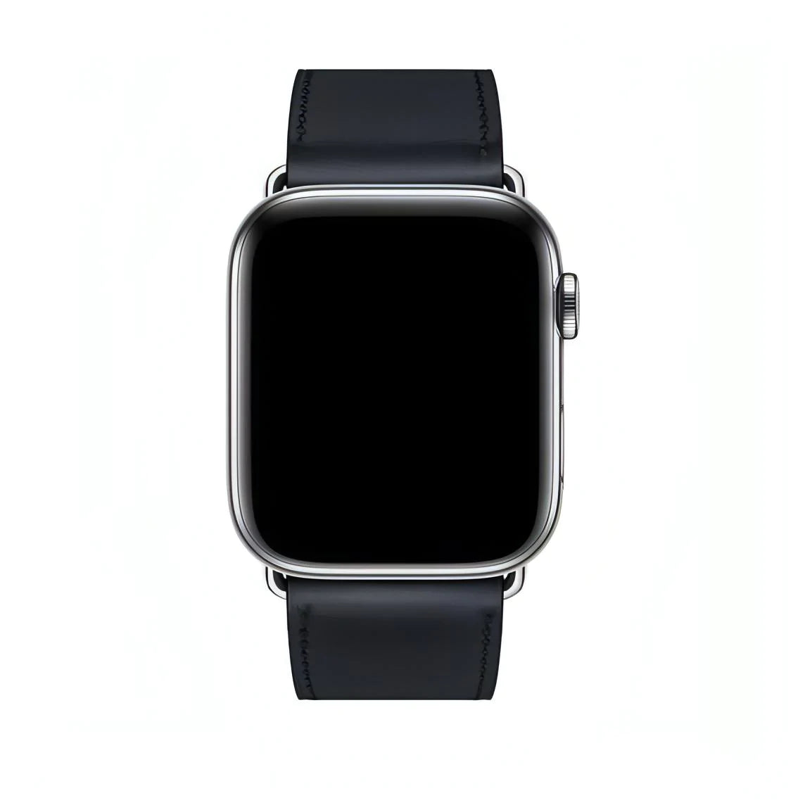 A black colour genuine leather single tour watch strap on an apple watch series 8