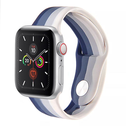 A 4 blue shade colour painted pattern silicon watch strap on an apple watch