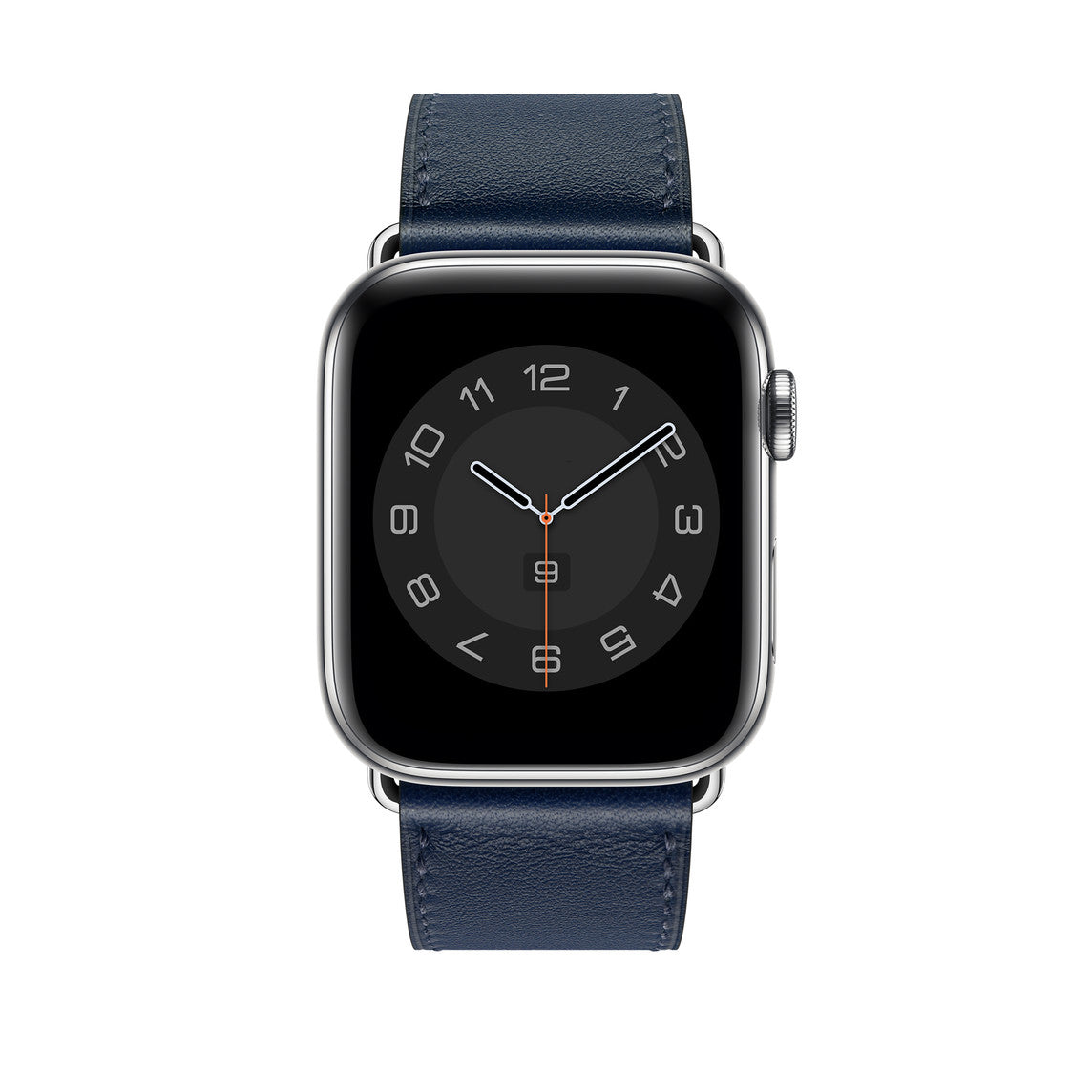 A navy blue colour genuine leather single tour watch strap on an apple watch series 41mm