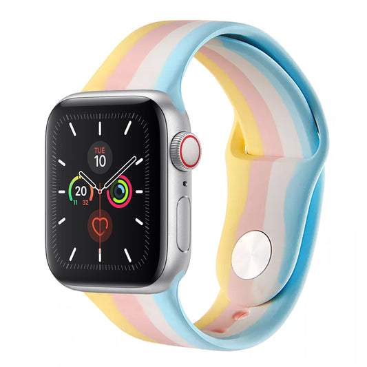 A 4 colour painted pattern silicon watch strap on an apple watch