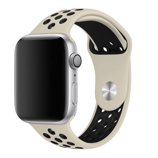 An antique white and black colour silicon apple watch strap for active sports and workouts
