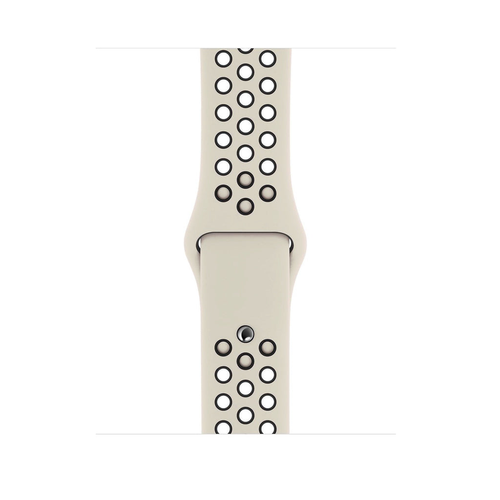 An antique white and black colour silicon apple watch strap for active sports and workouts