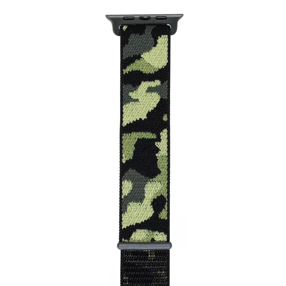 An army green color camouflage pattern woven nylon apple watch strap