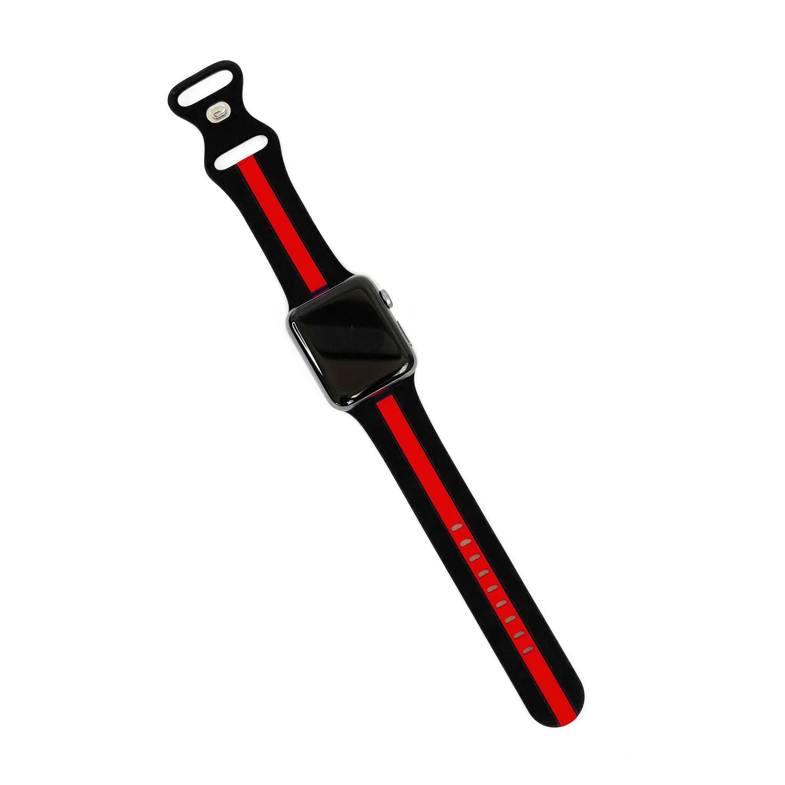 A black and Red two colour silicon sport strap for apple watch series 9 41mm