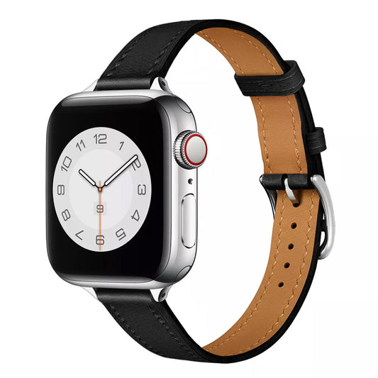 Women's black colour slim genuine leather watch strap on the latest apple watch