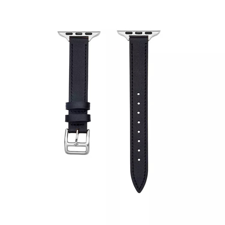 Women's black colour slim genuine leather watch strap on the latest apple watch