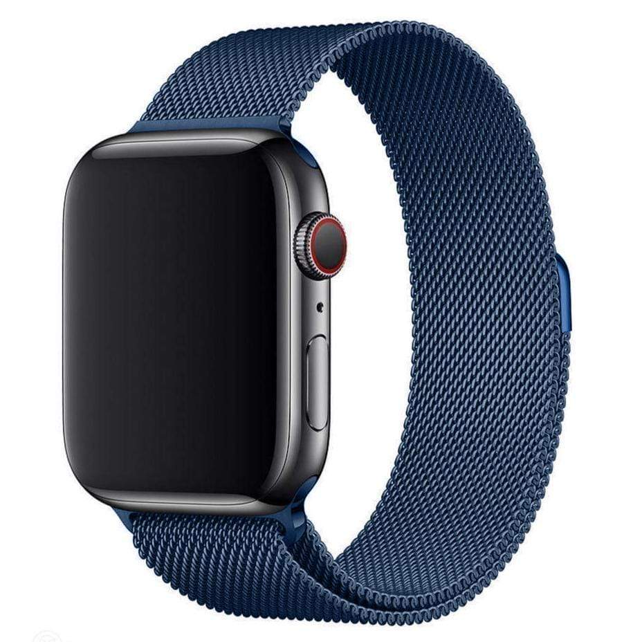 A dark blue colour stainless steel milanese watch strap for the latest apple watch