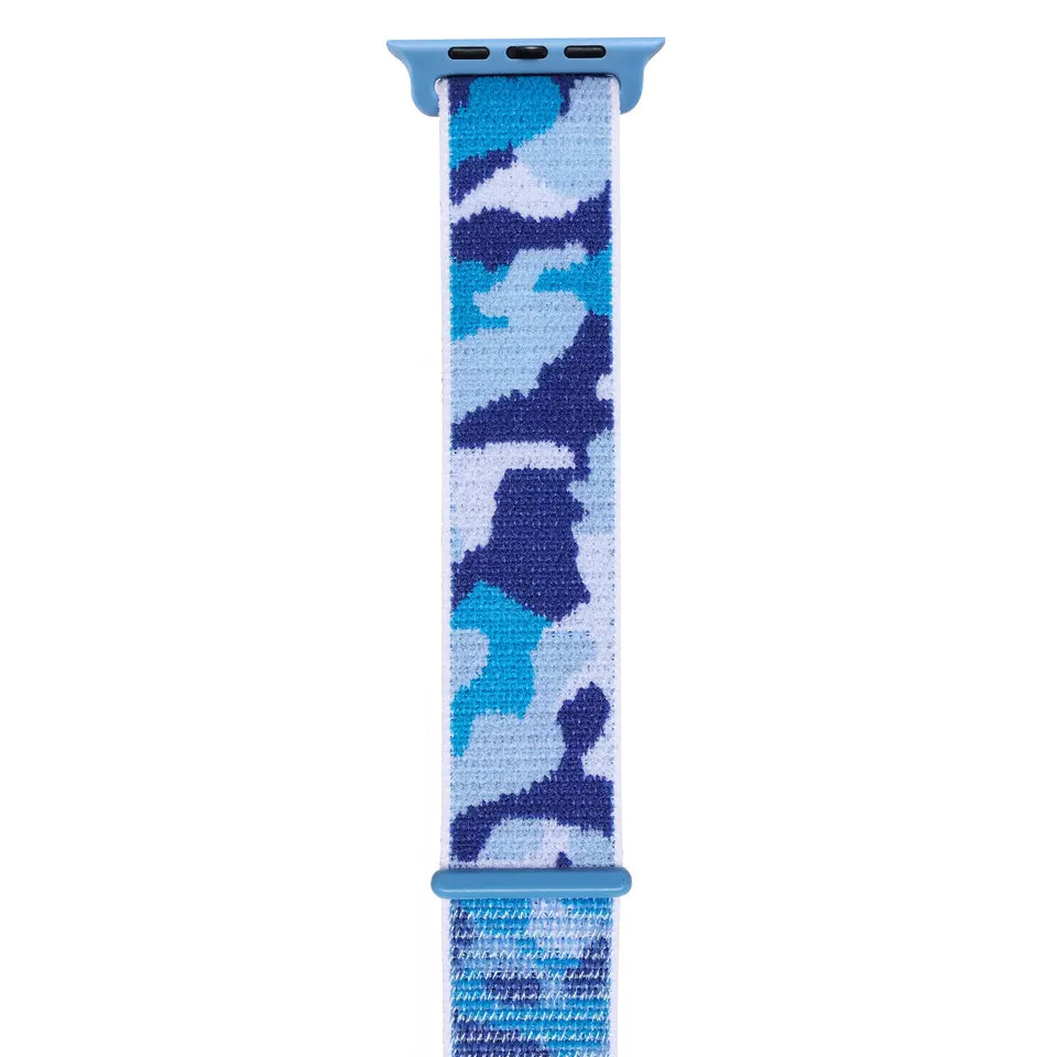 A blue colour camouflage pattern woven nylon apple watch strap