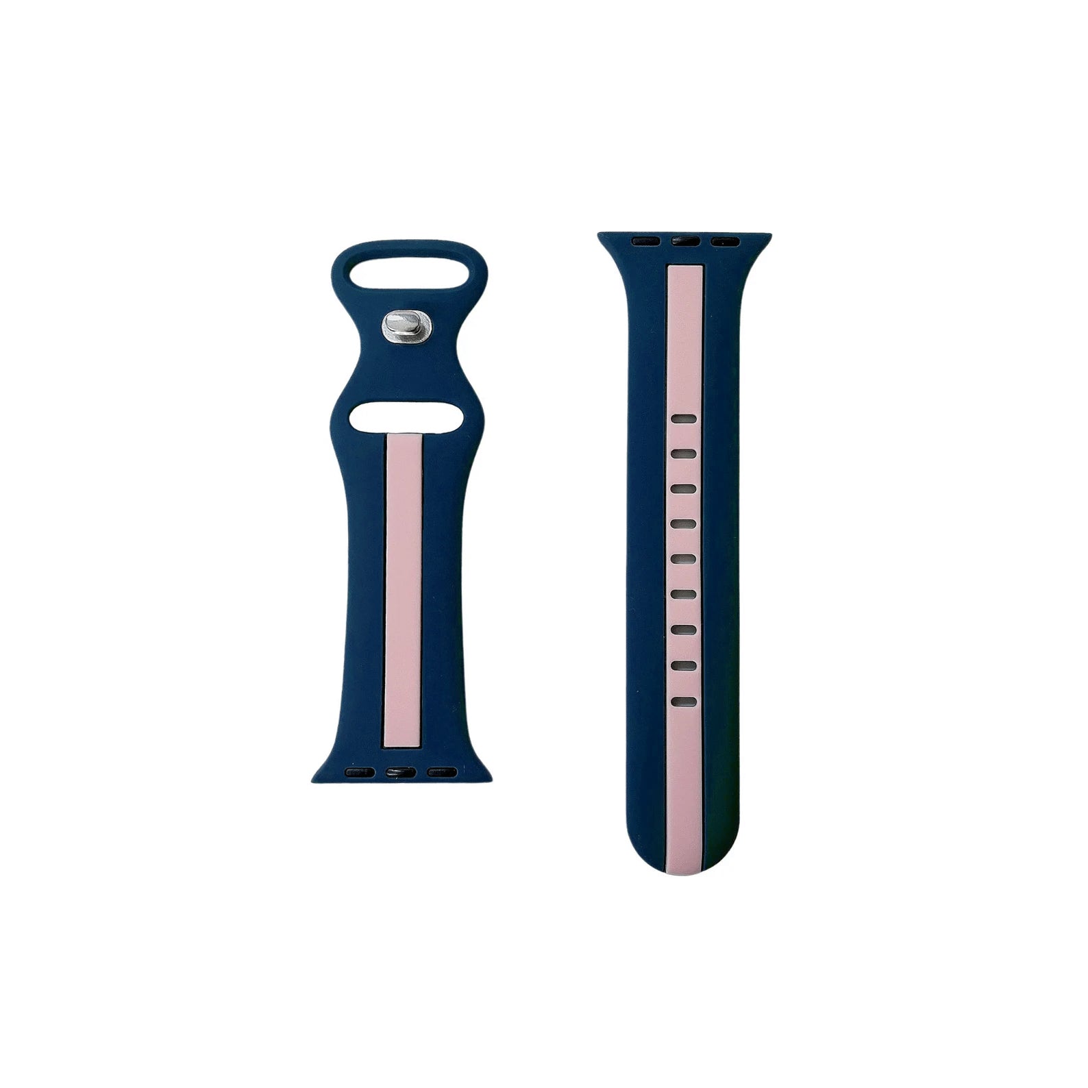 A navy and pink two colour silicon sport strap for apple watch series 9 41mm