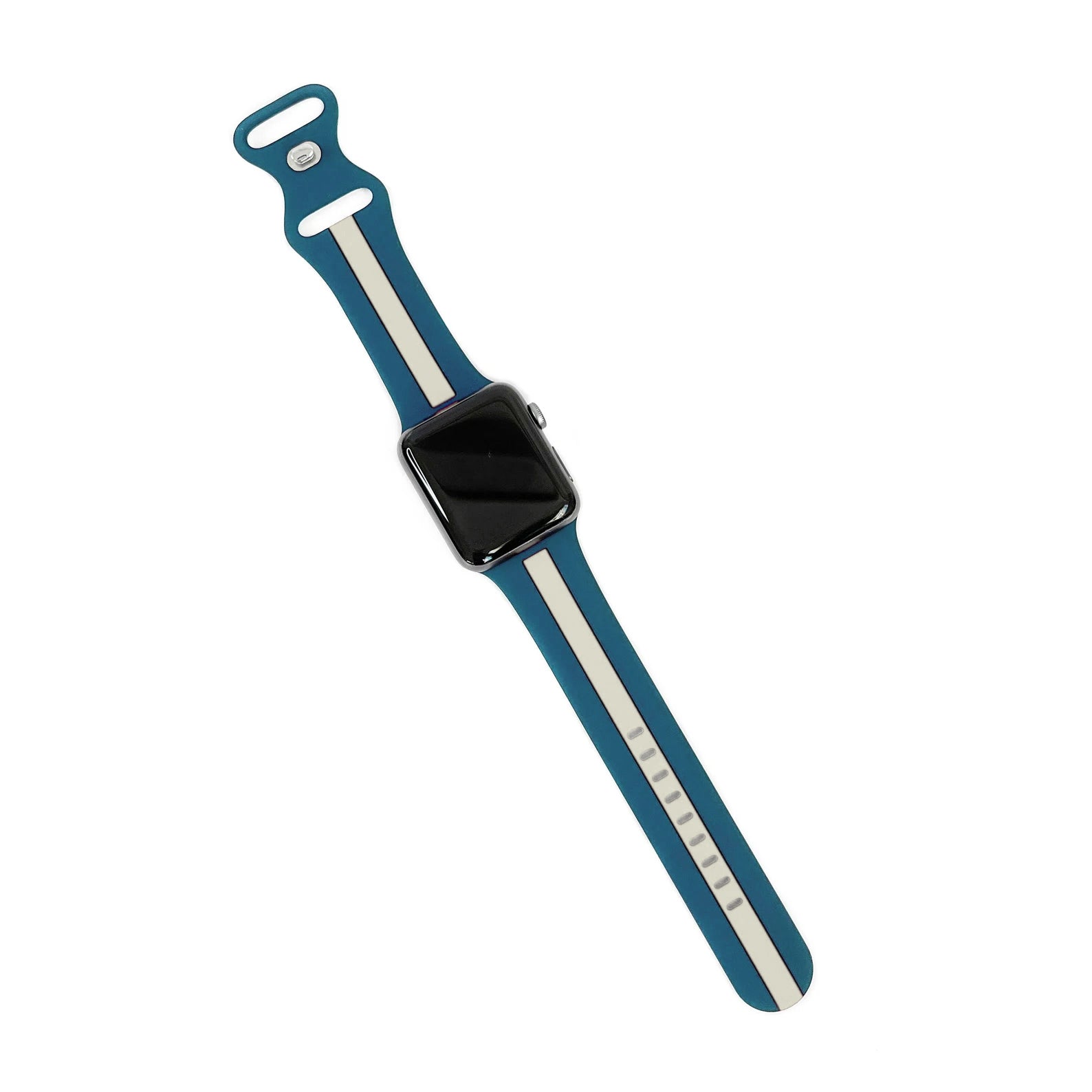 A blue and white two colour silicon sport strap for apple watch series 9 41mm