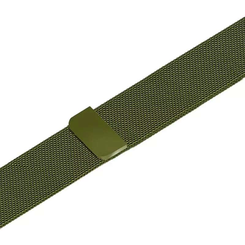 A metallic green colour stainless steel milanese watch strap for the latest apple watch