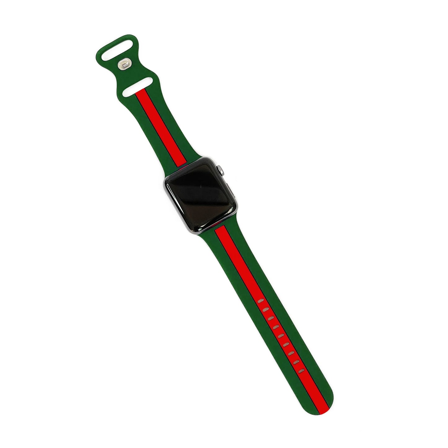 A Green and Red two colour silicon sport strap for apple watch series 9 41mm