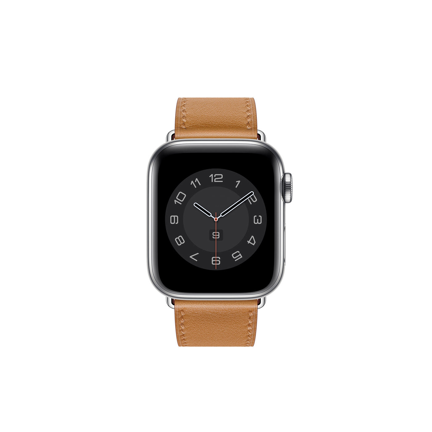 A light brown colour genuine leather single tour watch strap on an apple watch series 8