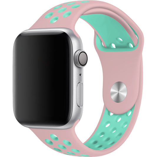 Pink and Mint colour silicon sport band for apple watch series 9 41mm made for active sporty people