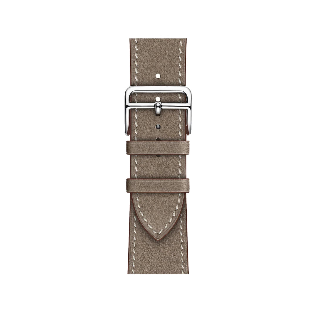 A grey colour genuine leather single tour watch strap on an apple watch series 45mm
