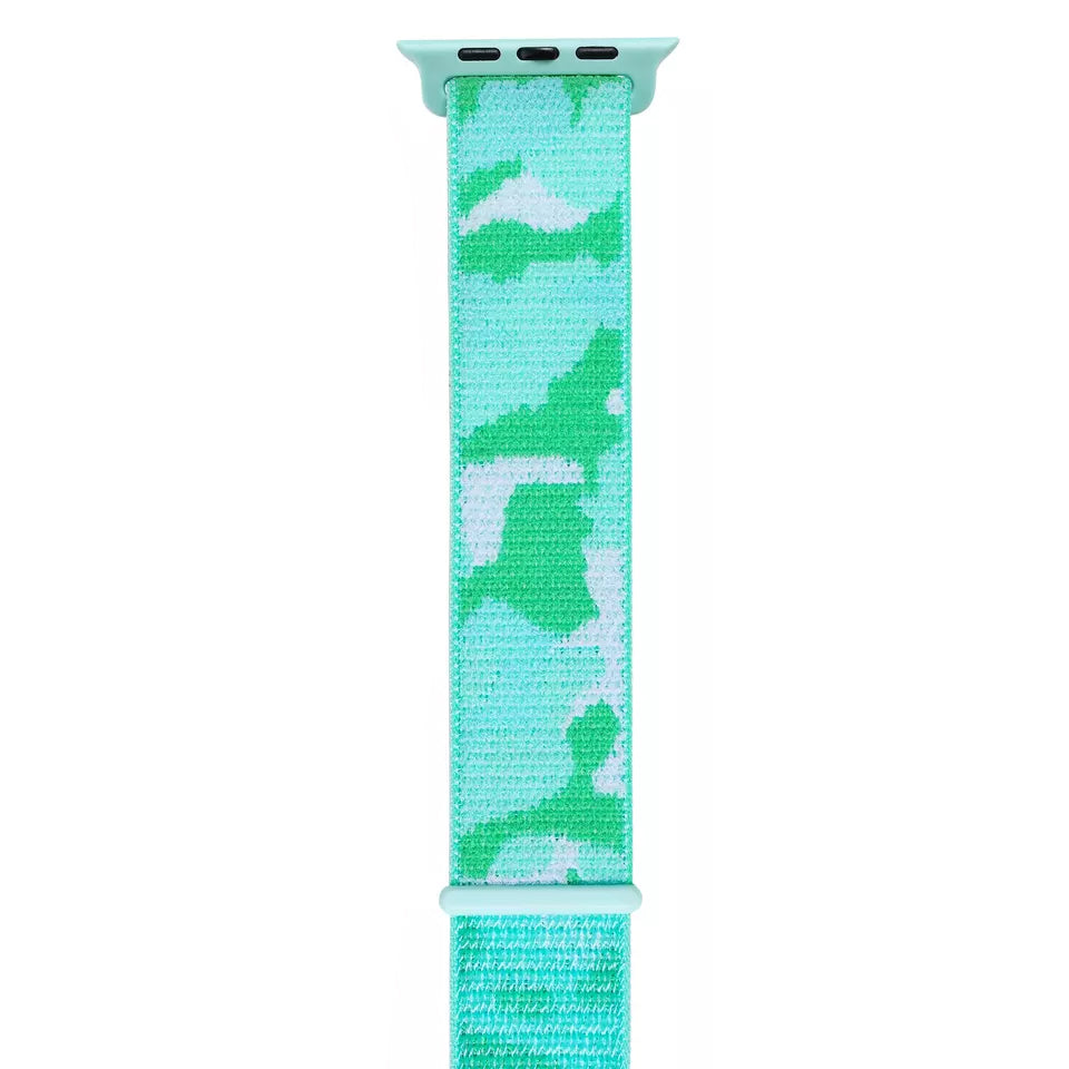 A teal colour camouflage pattern woven nylon apple watch strap