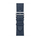 A navy blue colour genuine leather single tour watch strap on the latest apple watch