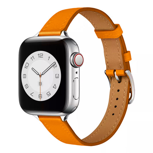 Women's orange colour slim genuine leather watch strap on the latest apple watch