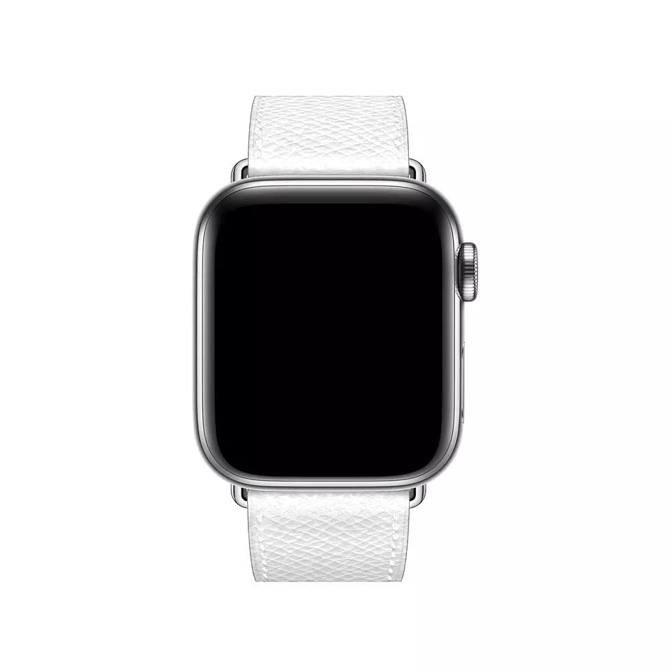 A white colour genuine leather single tour watch strap on an apple watch series 8