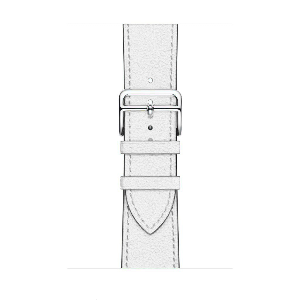 A white colour genuine leather single tour watch strap on an apple watch series 8