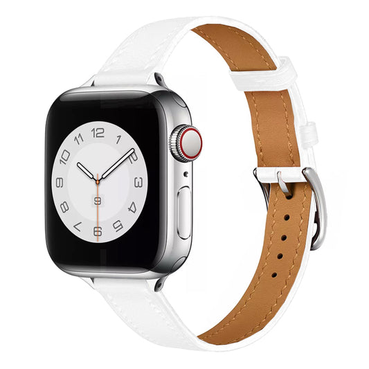 Women's white colour slim genuine leather watch strap on an apple watch series 8